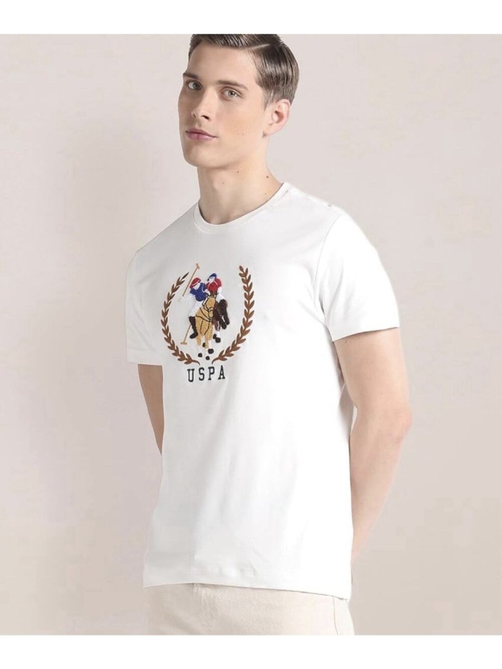 US Polo Assn. White Embroidered Tee Shirt. Double Horseman Men’s Sz L Rare